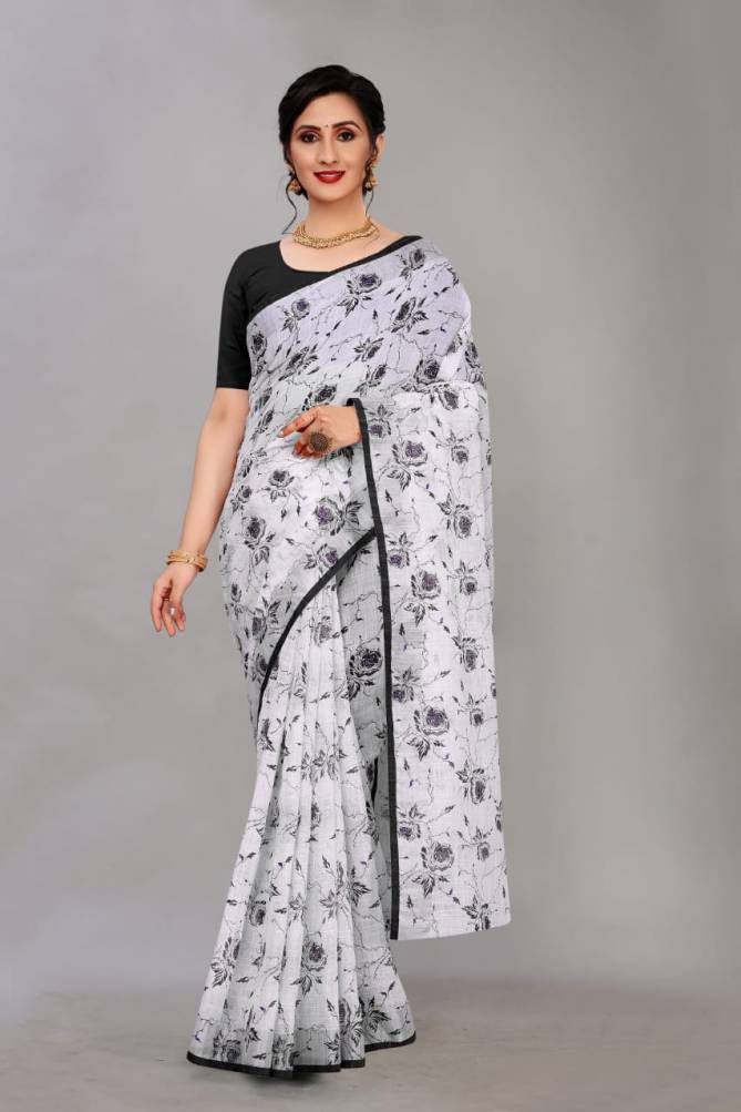 Linen Rose Fancy Designer Casual Wear Cotton Printed Latest Saree Collection